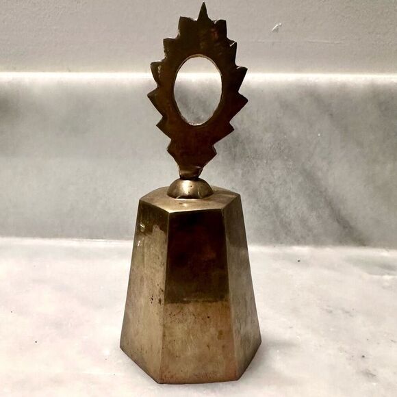 Antique Brass Dinner Bell Gold Octagonal Tabletop Bell - Picture 1 of 2